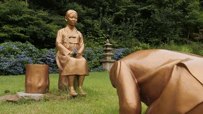 Le directeur du jardin botanique qui a fait installer la statue à Pyeongchang, a expliqué que celle-ci était un symbole de l'expiation, et ne représentait pas Abe en particulier.