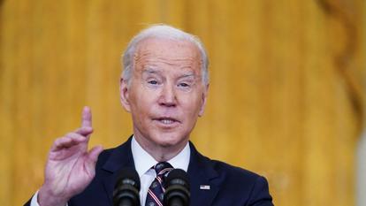 Joe Biden, mardi à la Maison-Blanche, lors de son allocution sur la situation en Ukraine.