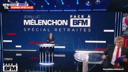 Jean-Luc Mélenchon, quittant le plateau de BFMTV, jeudi soir.