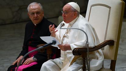 Le pape François lors de l'audience hebdomadaire du 15 février 2023 au Vatican.
