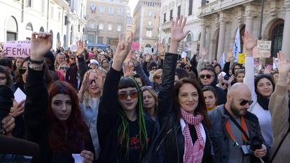 Manifestations à l'occasion de la Marche des femmes dans le centre de Rome, le 20 janvier 2018.