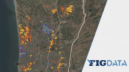 Analyse des bâtiments endommagés à Gaza, effectuée grâce aux données du satellite Copernicus Sentinel-1.
