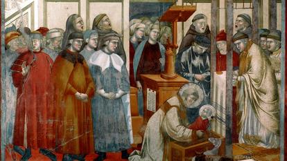 Fresque de Giotto dans la basilique supérieure d’Assise sur «Le miracle de la crèche de Greccio» (1296-1299).