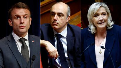 Emmanuel Macron, Olivier Marleix et Marine Le Pen.