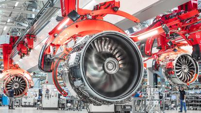 La «Pulse Line», la ligne d’assemblage final du moteur Leap, à Villaroche (Seine-et-Marne).