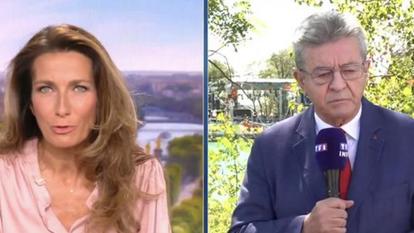 Anne-Claire Coudray face à Jean-Luc Mélenchon sur TF1.