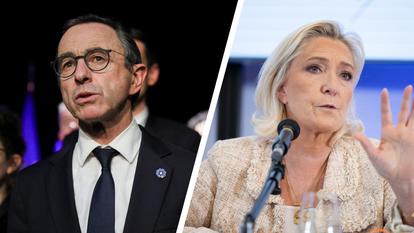 Bruno Retailleau et Marine Le Pen. Certains s’inquiètent d’un LR qui « dériverait » vers la ligne du RN.