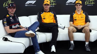 Max Verstappen (Red Bull), Lando Norris et Oscar PIastri (McLaren), jeudi, lors du Grand Prix l’Abu Dhabi.