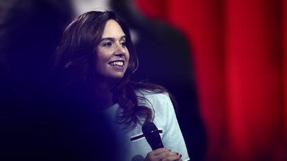 Sarah Knafo lors d’un événement organisé par le Journal du dimanche au Palais des sports, à Paris le 25 novembre 2025.