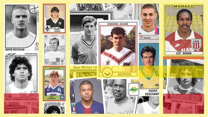 Des vignettes Panini à l’effigie des footballeurs Karim Benzema, Pelé, Dominique Rocheteau, Bixente Lizarazu, Diego Maradona, Bobby Moore, Éric Cantona, Didier Deschamps, David Beckham, Kylian Mbappé, Jean-Michel Larqué, Zinédine Zidane et Luc Sonor.