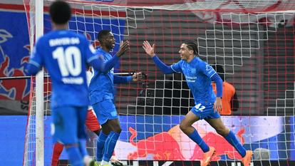 Montrell Culbreath auteur du troisième but de Leverkusen sur le terrain de Lepizig.