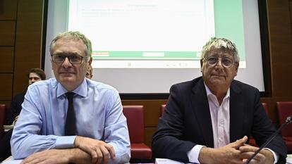 Philippe Juvin (à gauche), rapporteur général du budget et député LR avec Éric Coquerel (à droite), président de la commission des finances et député LFI.