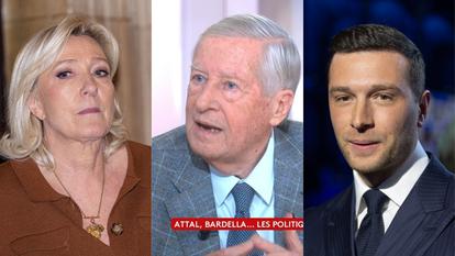 Marine Le Pen, Alain Duhamel dans «C à vous» sur France 5 et Jordan Bardella