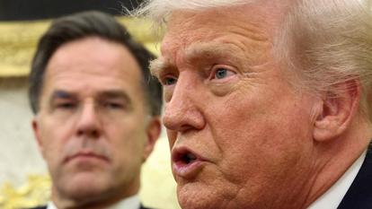 دونالد ترامب والأمين العام لحلف الناتو، مارك روته، في المكتب البيضاوي بالبيت الأبيض في 22 أكتوبر 2025.