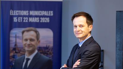 « Lorsque la circulation est fluide (…), la vitesse pourra être portée à 70 km/h » sur le périphérique, indique Pierre-Yves Bournazel (ici dans son quartier général, dans le 9e arrondissement de Paris, le 28 janvier 2026).