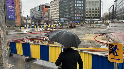 Les travaux du rond-point Schuman, en face du Berlaymont, siège de la Commission européenne, le 9 janvier, à Bruxelles.