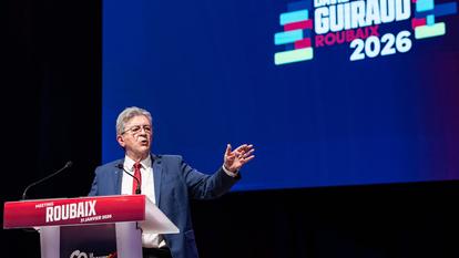 Le fondateur de La France Insoumise, Jean-Luc Mélenchon, au meeting en soutien à David Guiraud, député LFI et candidat aux élections municipales à Roubaix, le 31 janvier 2026.