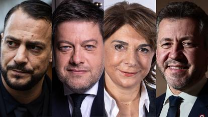 Sébastien Delogu (LFI), Benoît Payan (Printemps marseillais), Martine Vassal (MoDem-Renaissance-Horizons-LR) et Franck Allisio (RN-UDR).