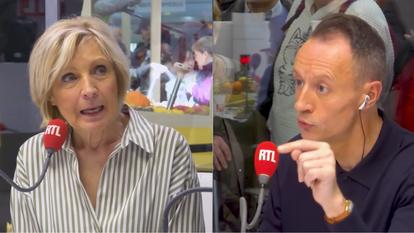 Évelyne Dhéliat au micro de «On refait la télé» avec Éric Dussart