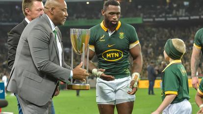 Gayton McKenzie (à gauche) aux côtés de l’international sud-africain de rugby Siya Kolisi le 28 septembre 2024.