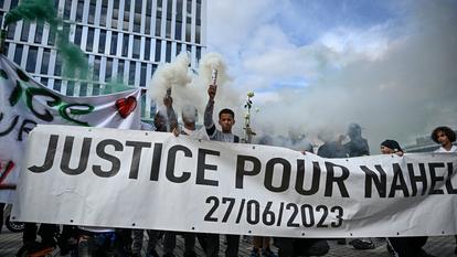 Une manifestation marquant les deux ans depuis la mort de Nahel, en juin 2025 à Nanterre.