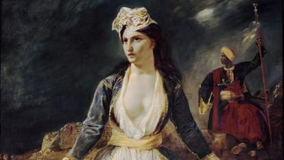 Peint par Eugène Delacroix, La Grèce sur les ruines de Missolonghi (1826) représente la chute de Missolonghi durant la guerre d’indépendance grecque.