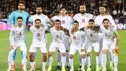 L’équipe nationale d’Iran avant un match qualificatif pour la Coupe du monde 2026 contre les Émirats arabes unis, à Téhéran (Iran), le 20 mars 2025.
