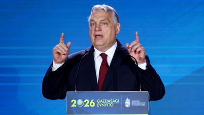Le premier ministre hongrois Viktor Orbán s’exprime lors d’une conférence annuelle de la Chambre du commerce et de l’industrie hongroise à Budapest, en Hongrie, le 5 mars 2026.