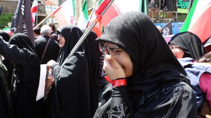 Des Iraniens lors d’un rassemblement à Téhéran, le 9 avril 2026.
