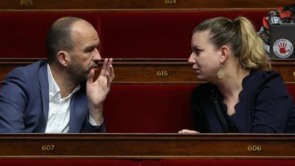 Manuel Bompard et Mathilde Panot à l’Assemblée nationale.