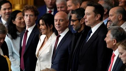 Mark Zuckerberg, Jeff Bezos, Sundar Pichai et Elon Musk le 20 janvier 2025.