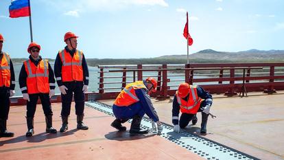 Cérémonie d’inauguration du nouveau pont routier entre la Russie et la Corée du Nord, le 21 avril 2026.