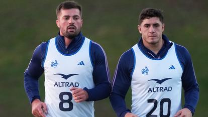 Grégory Alldritt et Paul Boudehent à l’entraînement à Marcoussis en novembre 2025.