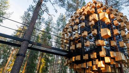 Neuf cabanes habitent désormais la forêt, dessinées par des architectes scandinaves de renom, dont Biosphère, la petite dernière.