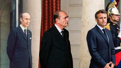 Valéry Giscard d’Estaing, Jacques Chirac et Emmanuel Macron (de gauche à droite).