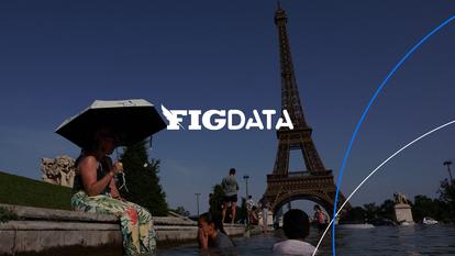 Des personnes se rafraîchissent dans les fontaines du Trocadéro, face à la tour Eiffel, à Paris lors de la vague de chaleur qui a touché une grande partie de la France, le 23 juin 2026.