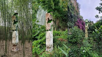 L’œuvre de Barbara Schroeder, Les Mistériennes, installé à l’intérieur du Jardin extraordinaire, à l’occasion de l’édition 2026 du Voyage à Nantes (Loire-Atlantique).