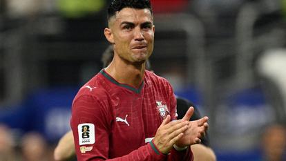 Le Portugais Cristiano Ronaldo ému après la défaite du Portugal à la Coupe du monde face à l’Espagne, au Stade de Dallas, le 6 juillet 2026.