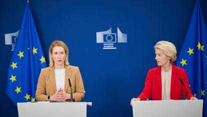 Kaja Kallas, haute représentante pour les Affaires étrangères et la Politique de sécurité de l’UE, et Ursula von der Leyen, présidente de la Commission, à Bruxelles, le 10 juin 2025.