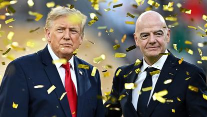 Le président des États-Unis, Donald Trump, et le président de la Fifa, Gianni Infantino, après la remise du trophée de la Coupe du monde à l’équipe d’Espagne le 19 juillet dernier.