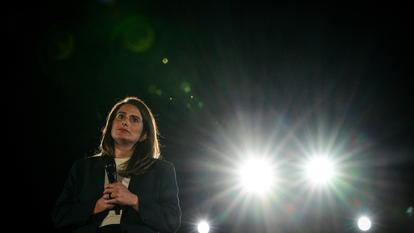 Marine Tondelier, secrétaire nationale du parti Les Écologistes et candidate à l’élection présidentielle de 2027, au congrès du syndicat des Jeunes Agriculteurs à Bourg-en-Bresse, le 4 juin 2026.