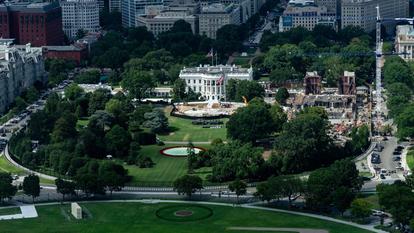 Le chantier de l’héliport devant la Maison-Blanche à Washington.