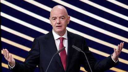 Le président de la Fifa, Gianni Infantino, s’exprime lors du 50e Congrès ordinaire de l’UEFA, à Bruxelles, le 12 février 2026.