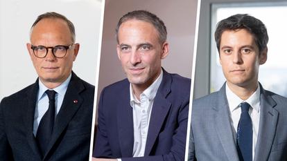 Édouard Philippe (Horizons), Raphaël Glucksmann (Place publique) et Gabriel Attal (Renaissance).