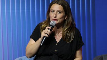 National secretary of French left-wing The Écologistes party Marine Tondelier delivers a speech during the 14th UFE (French Electricty Union) conference in Paris on June 23, 2026. (Photo by MEHDI FEDOUACH / AFP)