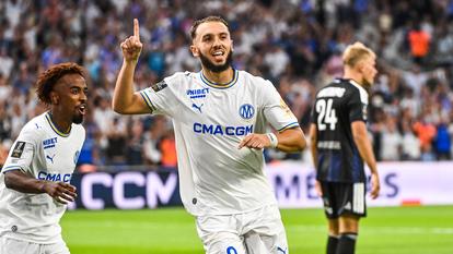 Amine Gouiri, auteur d’entrée d’un doublé pour l’OM face au Racing vendredi soir.