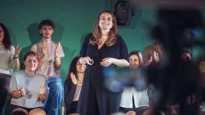 La candidate des Écologistes, Marine Tondelier, lors de son discours aux universités d’été à Grenoble (Isère).