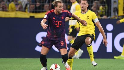 Harry Kane réalise un bon match contre Dortmund samedi soir, en finale de Supercoupe d’Allemagne.