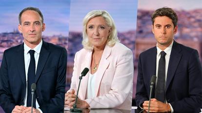 Raphaël Glucksmann, Marine Le Pen, Gabriel Attal.