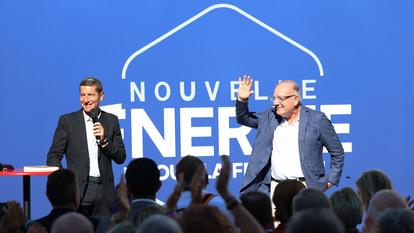 David Lisnard, président de Nouvelle Énergie et candidat à la présidentielle, en présence de Pierre Gattaz, ex-président du Medef.